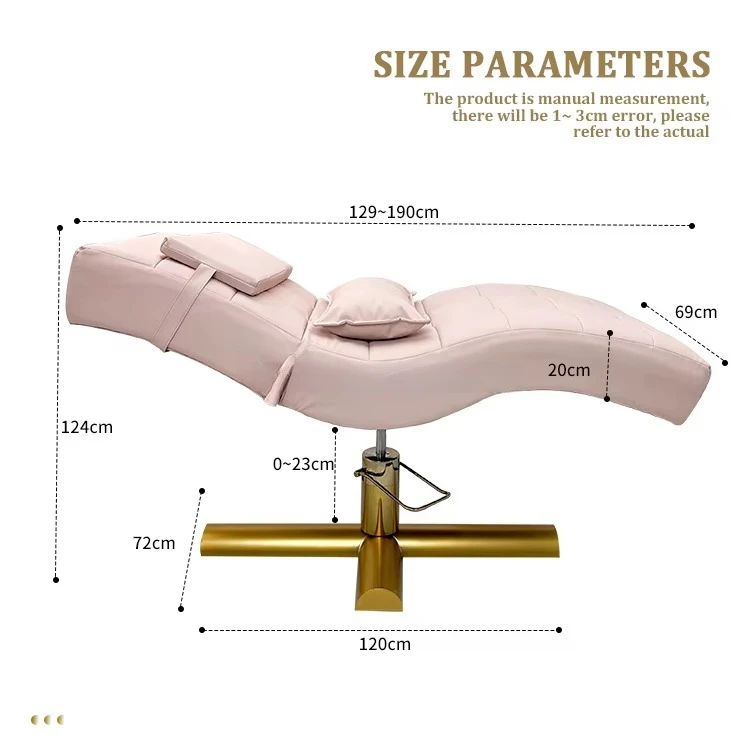Reclining Pink Luxury Eyelash Extension Curved Lash Bed Facial Bed for Salon