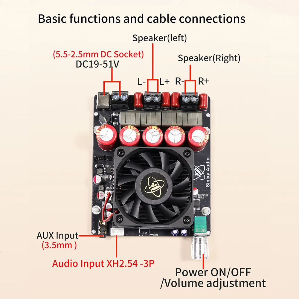 DC 19-51V XY-AP1200 High-Power Pure Post Stage Amplifier 10A 1200W with Dual TPA3255 chip strong output of 600W+600W