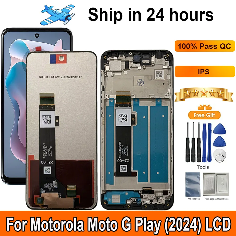 Tela LCD de 6.5 Polegadas para Motorola Moto G Play (2024) com Painel Touch e Digitalizador, Peça de Reposição com Aro para G Play (2024)