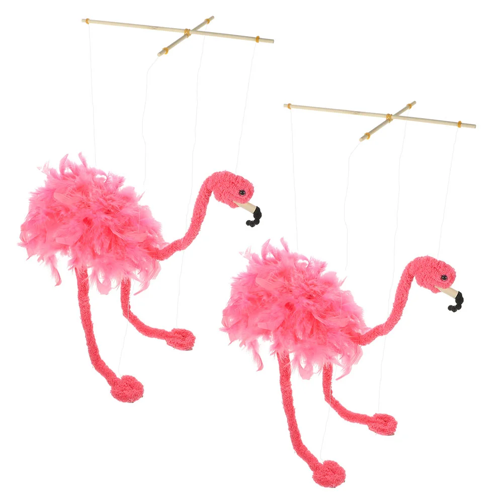 

2Pcs Plush Flamingo Marionette Puppets Bamboo String Toys Lightweight Interactive Hand Puppets Decorative Playthings
