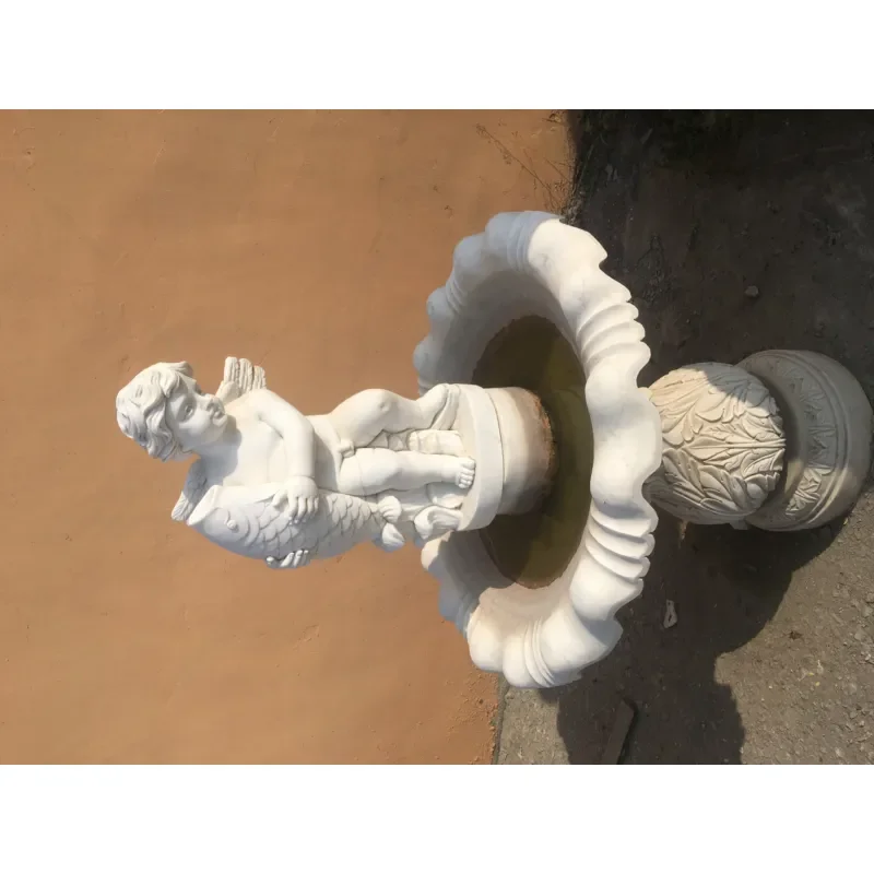 Chinese Large Style Garden Boy Fishing White Natural Marble Carving Golden Arowana Lucky Fish Sculpture Statue For Sale