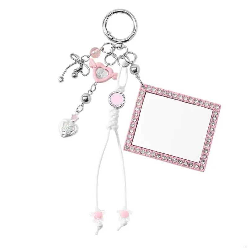 Decorative Mirror Keychain with Chain Detail, Portable Ring Accessory for Bag Decoration and Quick Mirror Checks