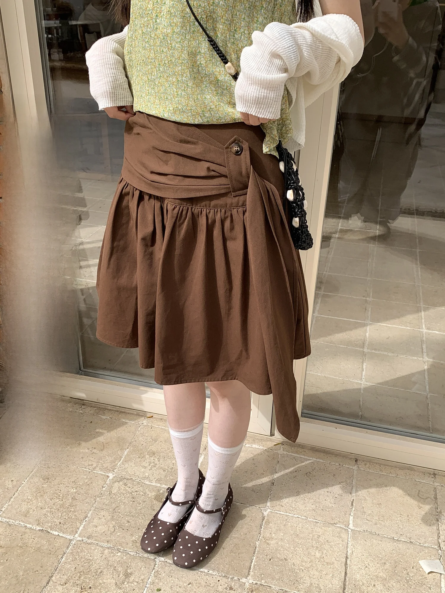 

Юбка миди А-силуэта с высокой талией, плиссировкой и бантом, в корейском стиле, женская модная юбка из смесового хлопка