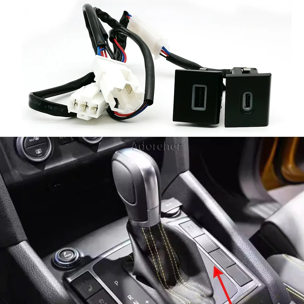 Red LED Light Car Quick Charger Dual Type-C Q C3.0 Outlet Power Adapter Modified Charging Socket for Amarok 11-18 Model for VW