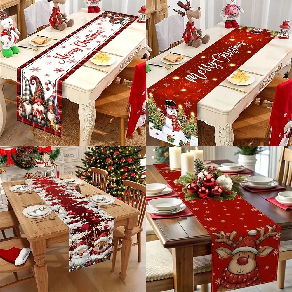 New New Year Christmas Table Runner Snowman Santa Claus Xmas Table Flag Cover Navidad Gift Elk Table Decor Home Decor