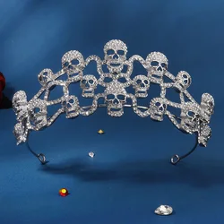 Fashion Skull Crown Halloween Jewelry for Women Girls Princess Party Cospaly Headbands Rhinestone Tiaras Silver Color Hairbands