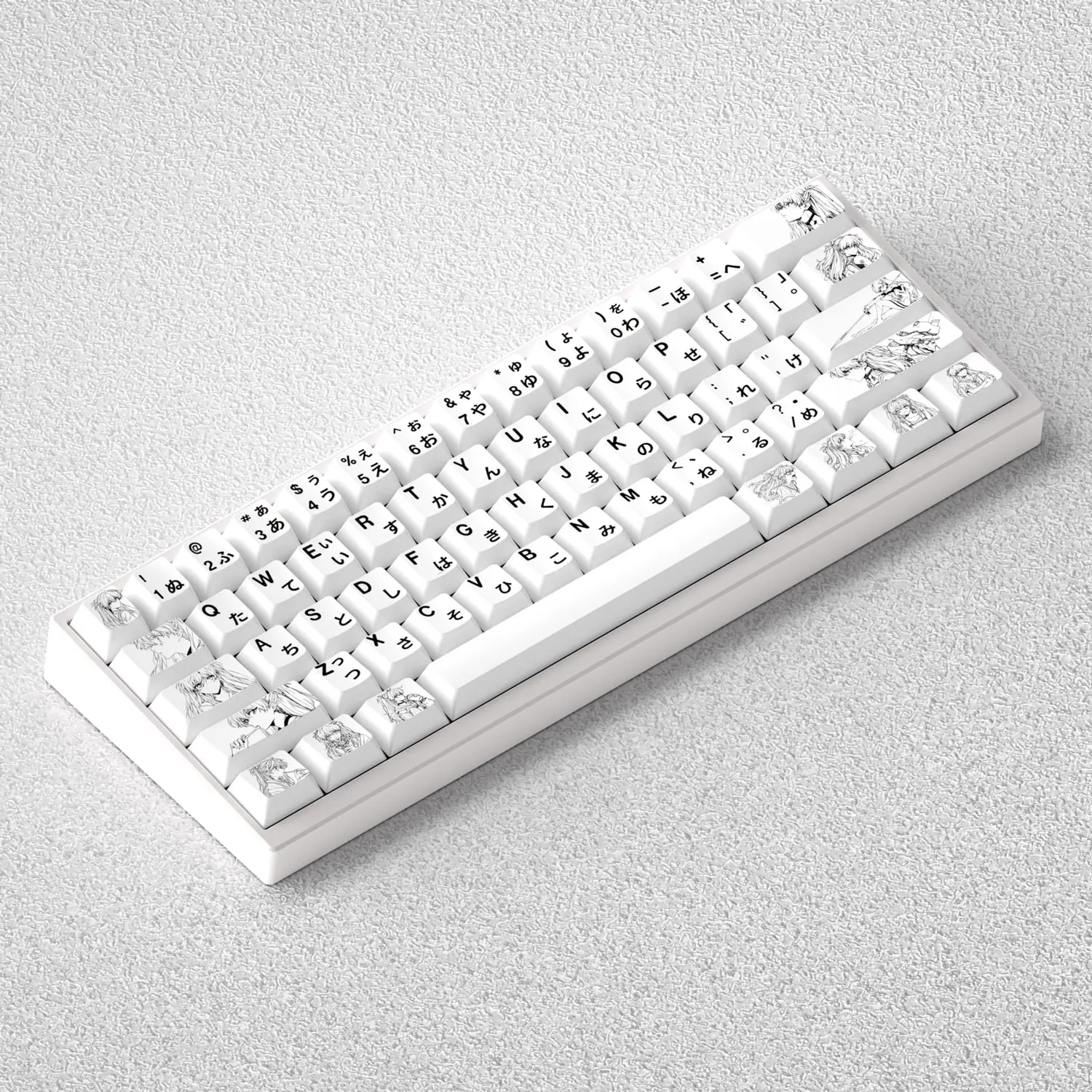 Two-dimensional Japanese Keycap PBT 73-key Personalized Keycap Pure White Adapts To 60 65 68 Mechanical Keyboard Profile