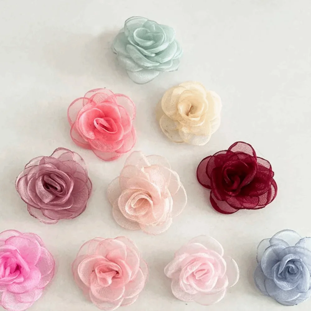 Elegant Cloth Organza Flower Handmade DIY Organza Roses 3D Design Boutonniere Corsage Wedding