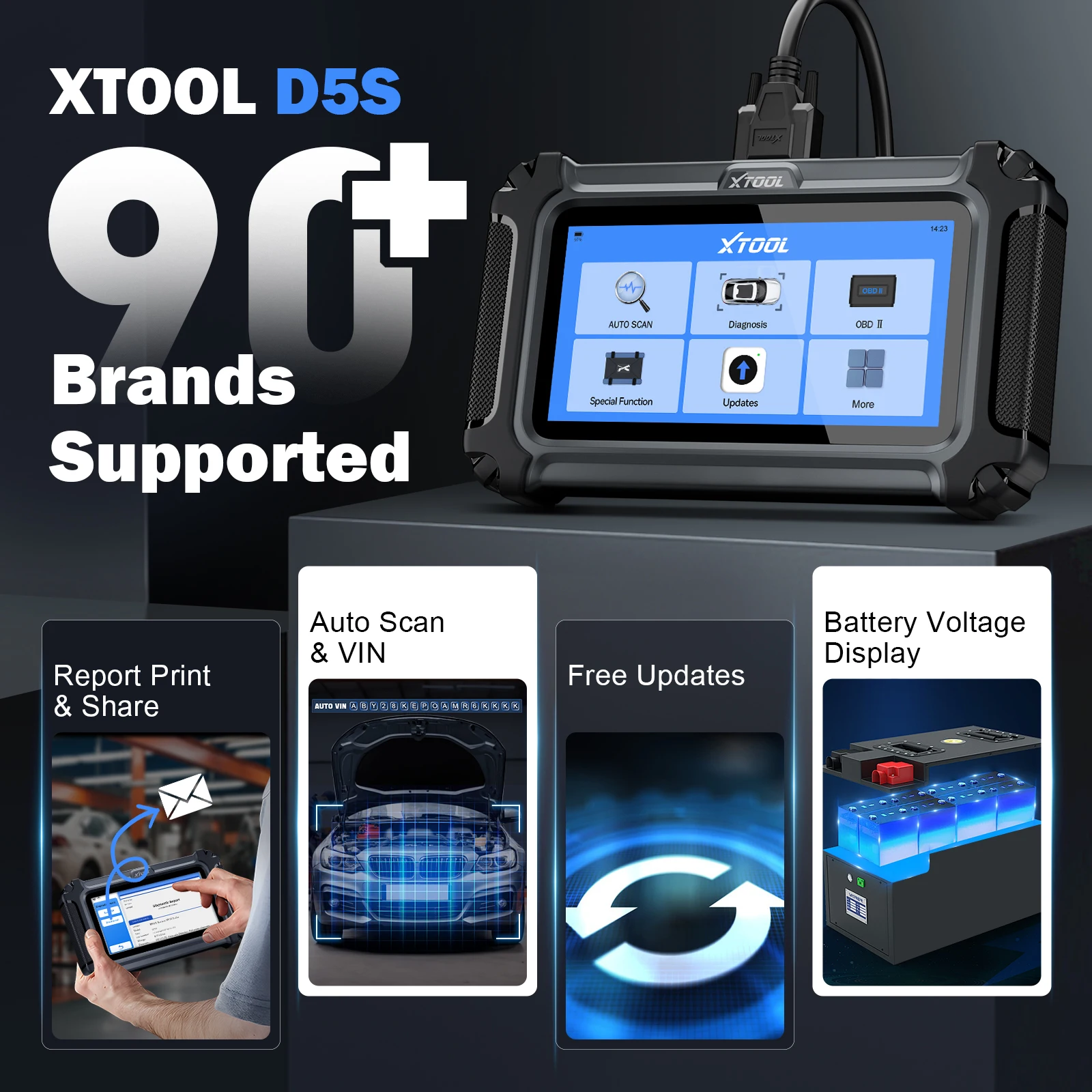 Newest XTOOL D5S OBD2 Scanner 5 System Diagnostic Tools 16+ Reset Code Reader CAN FD FCA Automotive Scanner Lifetime Free Update
