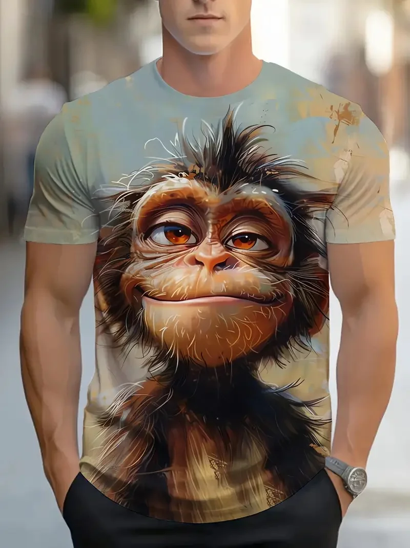 

3D Funny Monkey Graphic T-shirt For Men Causal Fashion Crew Neck Short Sleeve Tee Oversized Cartoon Animal Printed Men Clothing
