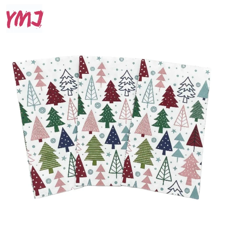 Rechthoek Kerstboom Servetten Wegwerp Kleurrijke Bedrukte Decoratie Puur Houtpulp Gezichtsweefsels 3-laags 16 Stuks/Pac 33*40Cm