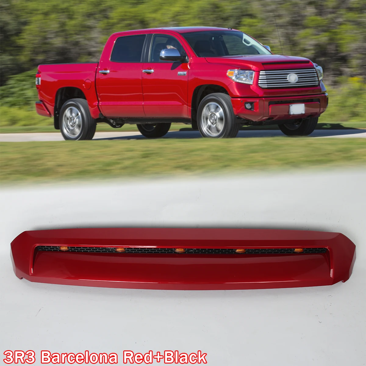 

Barcelona Red Front Upper Hood Grill Parts For Toyota Tundra 2014-2021 Grilles Bulge Molding With Lights Racing Bumper Grilles