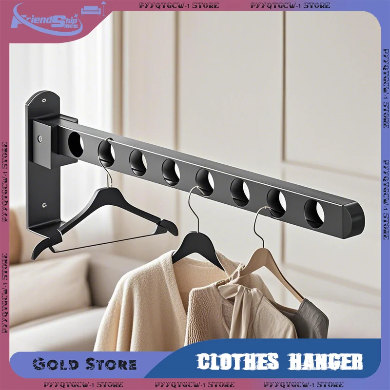 

Wall-Mounted Clothes Hanger Stainless Steel Folding Retractable Hook No Punching Clothes Drying Rack Space Saving Home Supplies