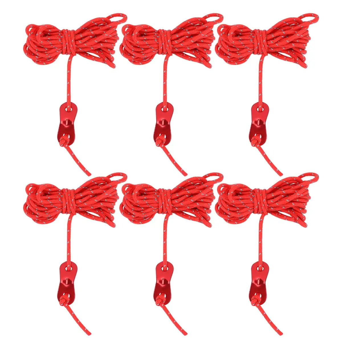 

6 Pcs Tent Reflective Ropes 4M Nylon Camping Cord Guy Line Rope Aluminum Hook Safe Dark Use Outdoor Accessories