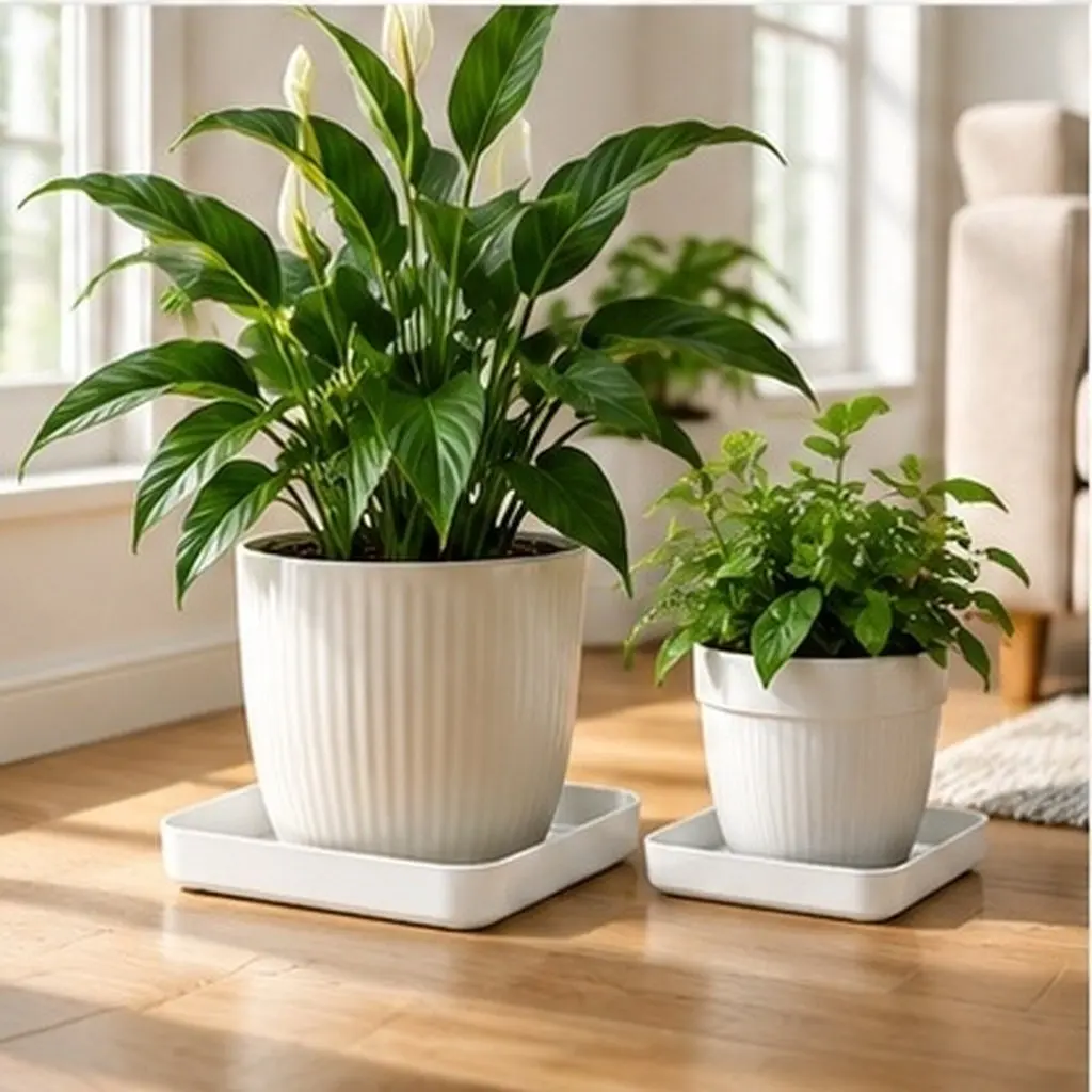 2Pcs Plant Saucer Sleek Modern Planter Water Tray for Indoor Outdoor Use Pot Drainage Collector Thick Plastic Flowerpot Drip