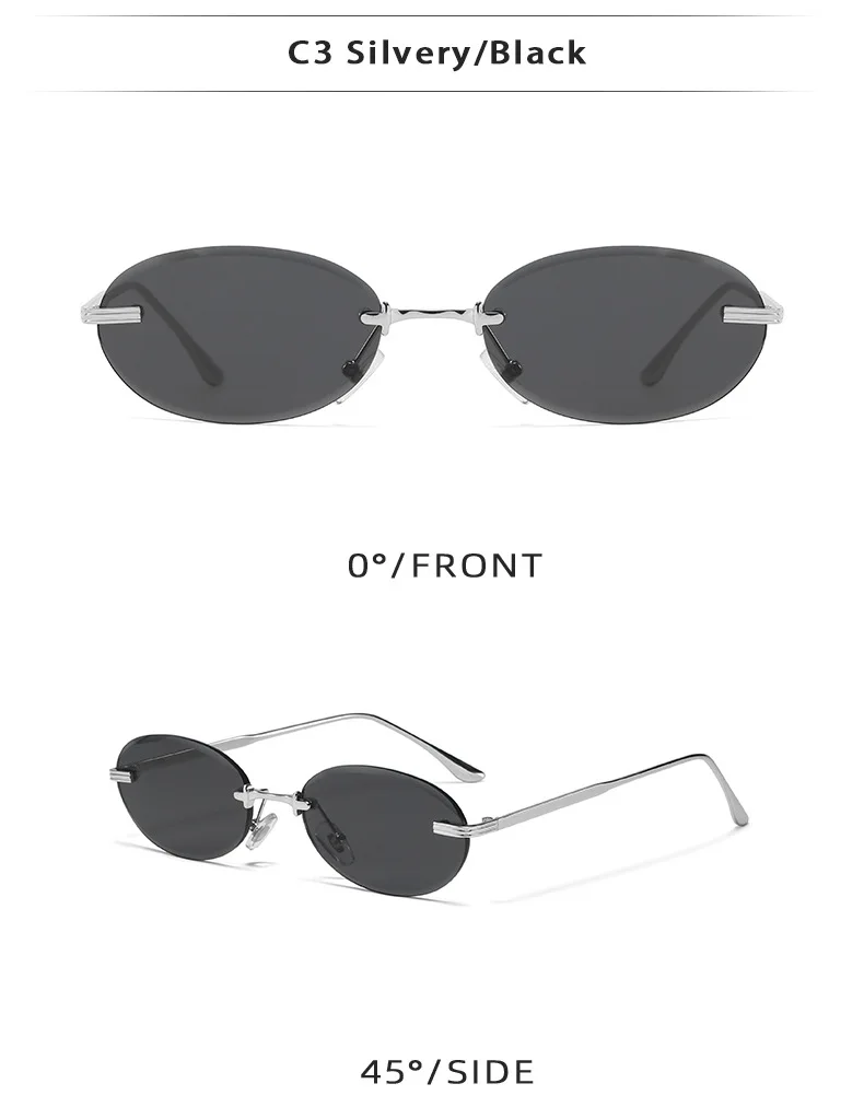 Y2K Punk Oval Randlose Sonnenbrille Frauen 2025, Luxus Marke Vintage Metall Kleine Rahmen Sonnenbrille Für Damen Retro Rahmenlose Shades – Detail 7