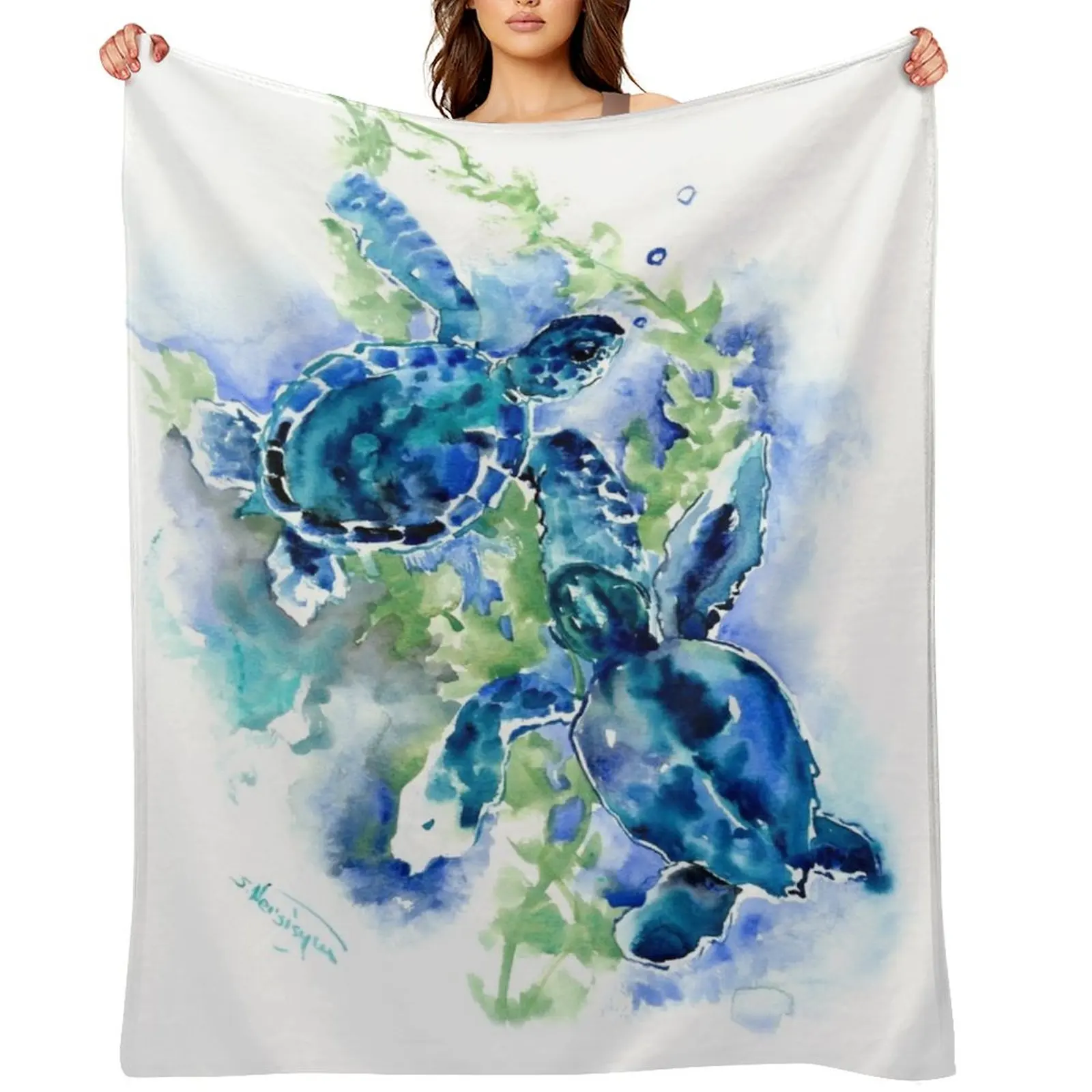 

Sea Turtles Turquoise BLue design Throw Blanket Loose funny gift Bed covers Vintage Blankets