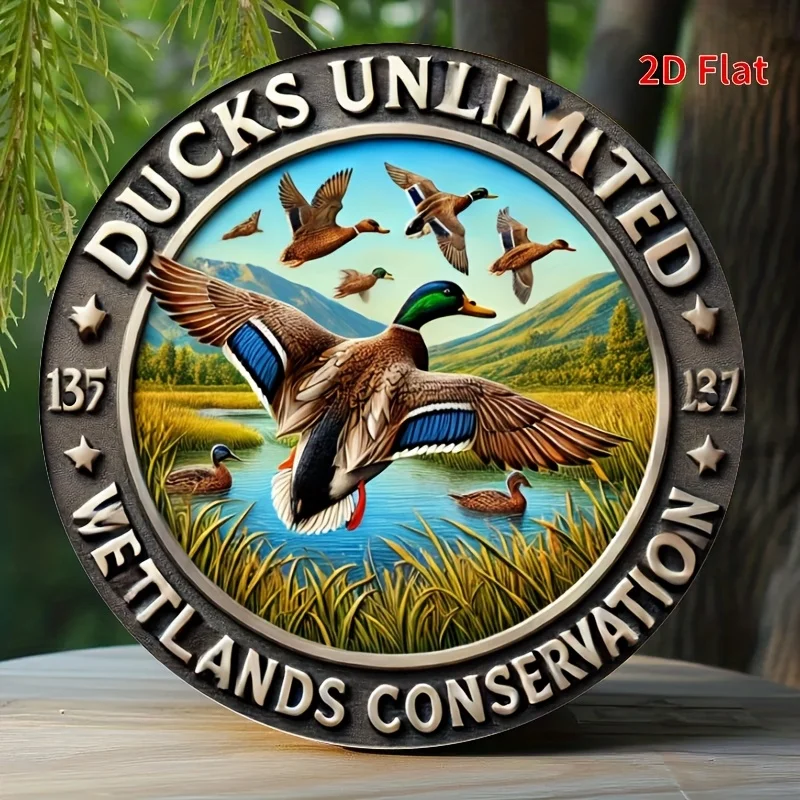 لافتة ألومنيوم دائرية - موضوع Duck Infinity، نمط ميدالية عتيقة، مثالية للاستخدام الخارجي، المزرعة، بيت البط وديكور المزرعة - 2D #2
