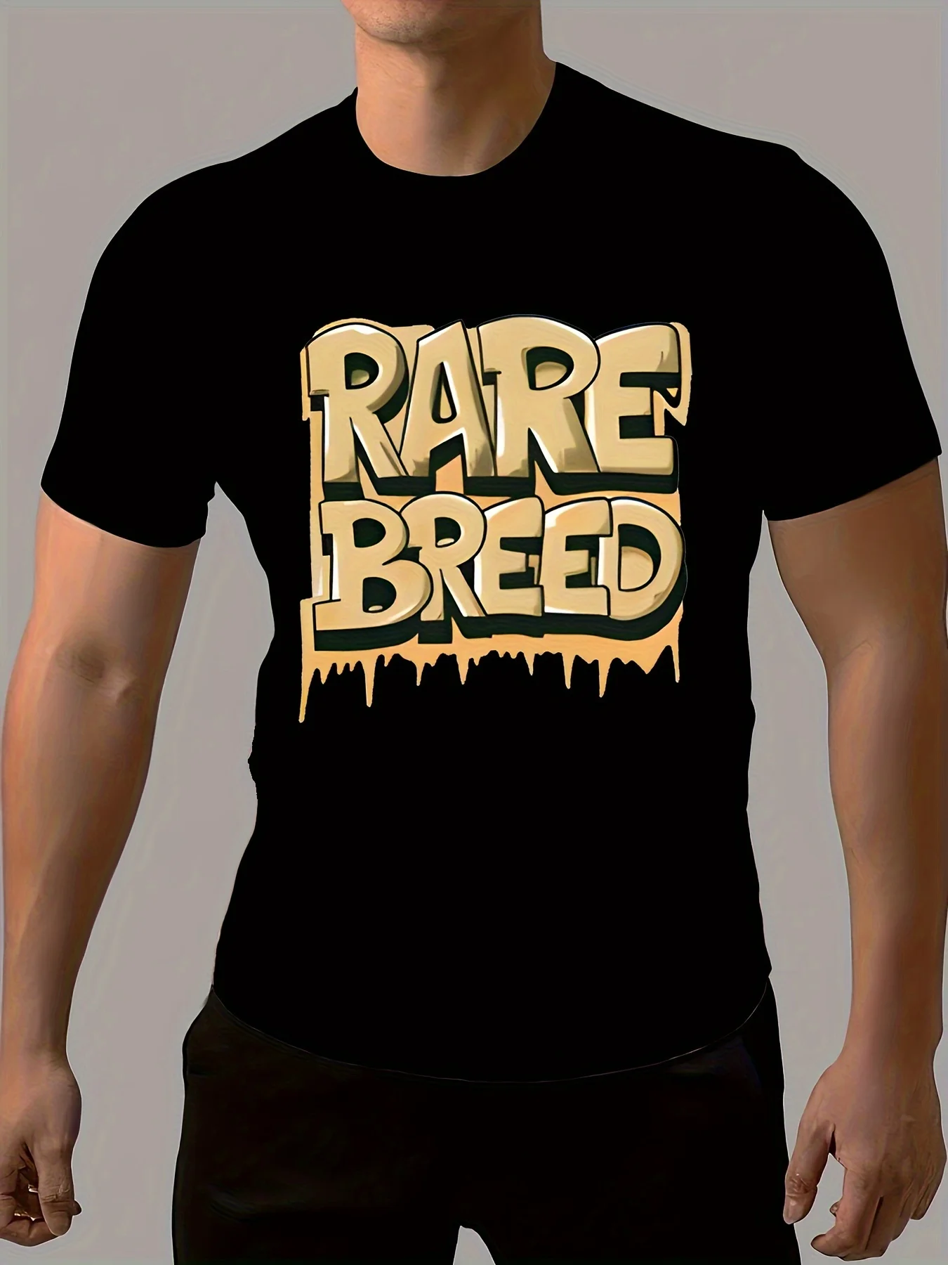 

Graffiti Style "RARE BREED" Letter Print T-Shirt 100% Cotton O-Neck Short Sleeve Summer Casual Mens T-shirt Streetwear