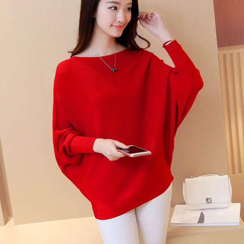 

Autumn New Solid Color Loose Sweaters Batwing Sleeve All-match Plus Size Knitting Pullovers Vintage Fashion Women Clothing S-4XL