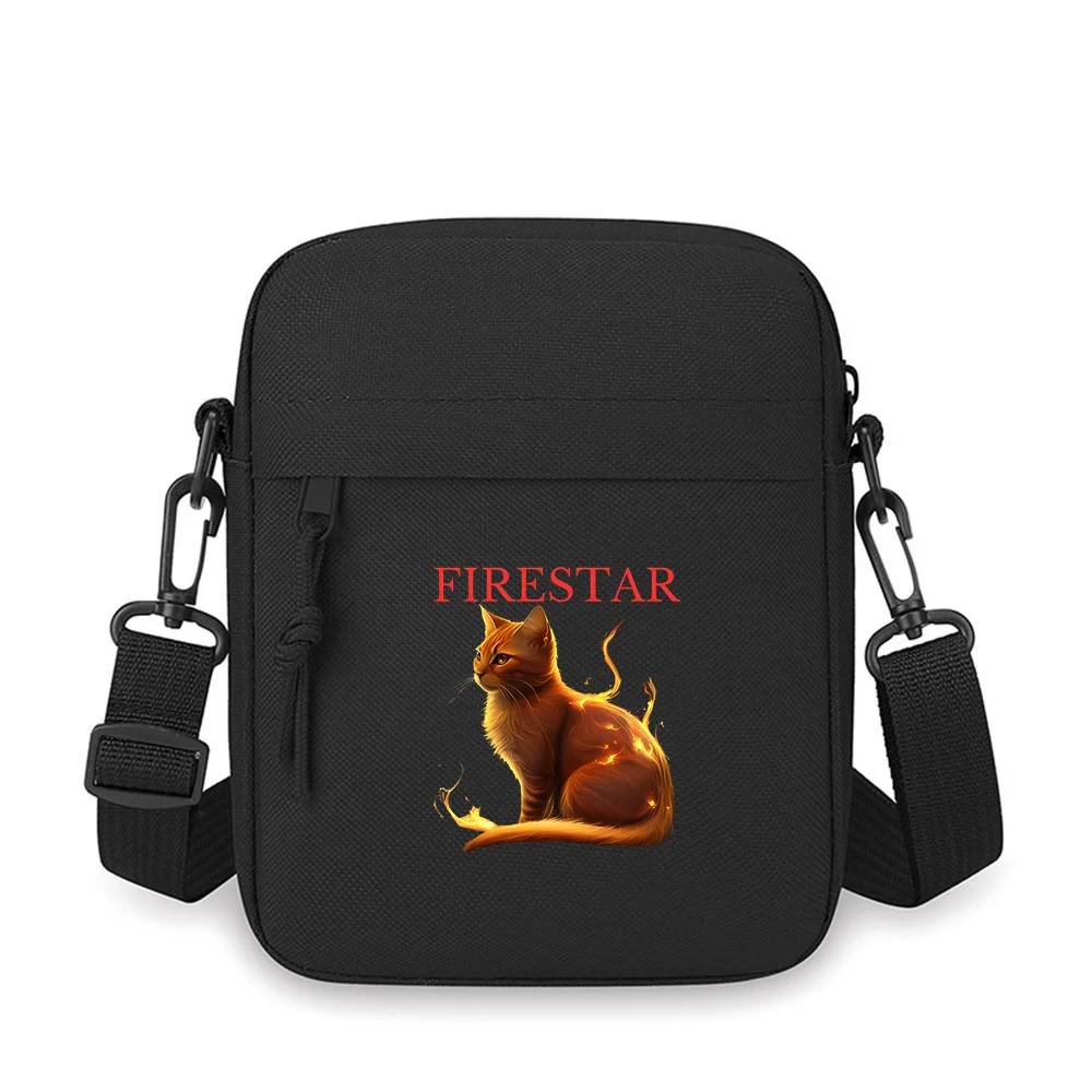 Orange cat fiery body glowing flames Men Crossbody Bag Single Shoulder Women Cartoon Anime Film Printing Design Unisex