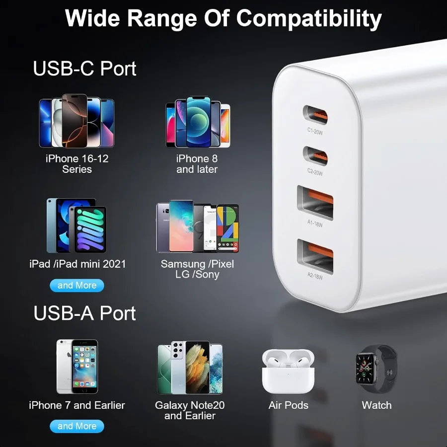 USB C Charger Block 3Pack 40W Wall Plug Fast Charging Block 4Port PD + QC Power Adapter Type C Charging Blocks Cube Compatible