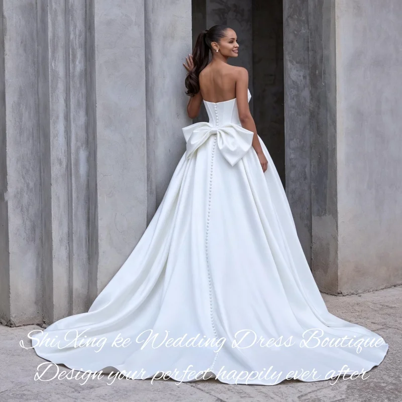 Sweetheart Strapless Satin Bridal Wedding Dress 26 Large Bow Classic Church Bride Gown Vestidos De Novia Customized