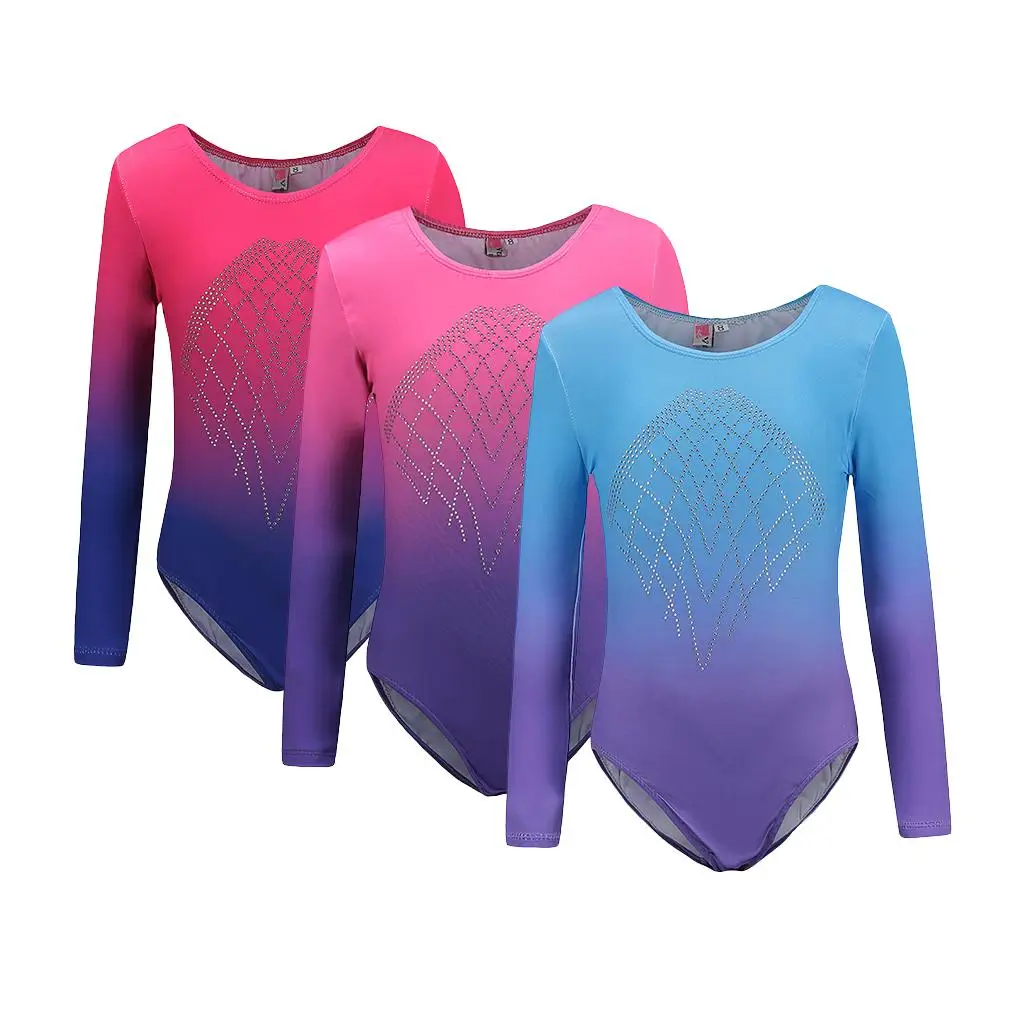 Rhinestone Shiny Girls Gymnastics Leotard Long Sleeve Jumpsuit for Dance Ballet Stage Outfit and Luxury Party