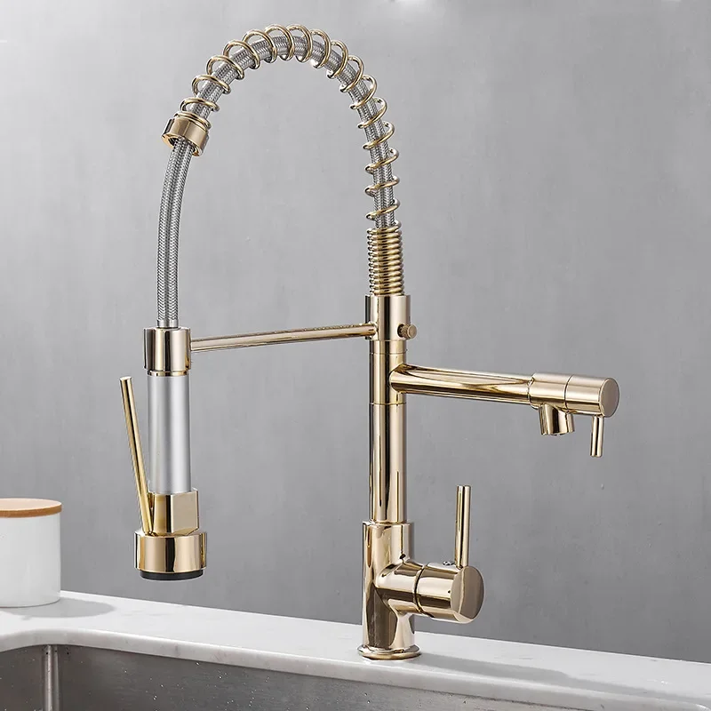 

YYHC- Contemporary Deck Mounted Pull Down Spring water tap kitchen faucet