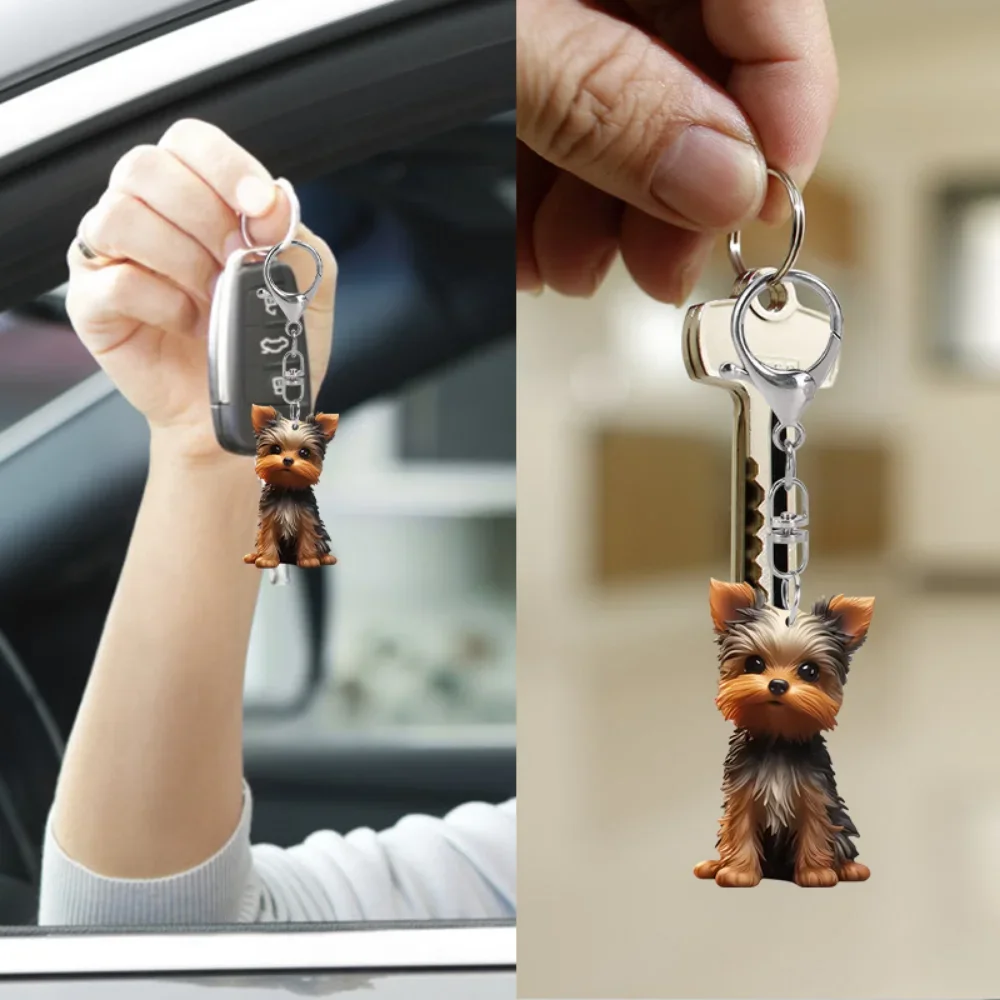 LLavero de perro Yorkie de vacaciones Universal, colgante de cachorro de York lindo, encanto versátil para espejo de coche, mochila, festivo, fiesta, regalo y decoración