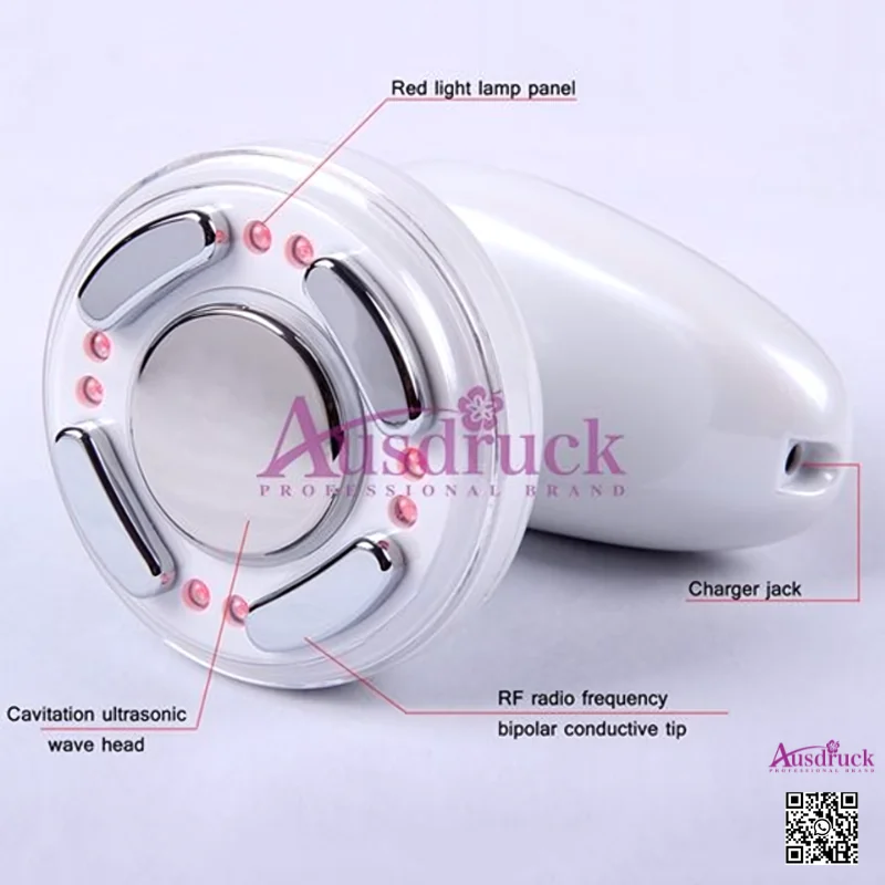 Wielofunkcyjne mini urządzenie ultradźwiękowe do kawitacji, radiofrekwencji (RF) z czerwonym światłem LED do napinania skóry i odchudzania