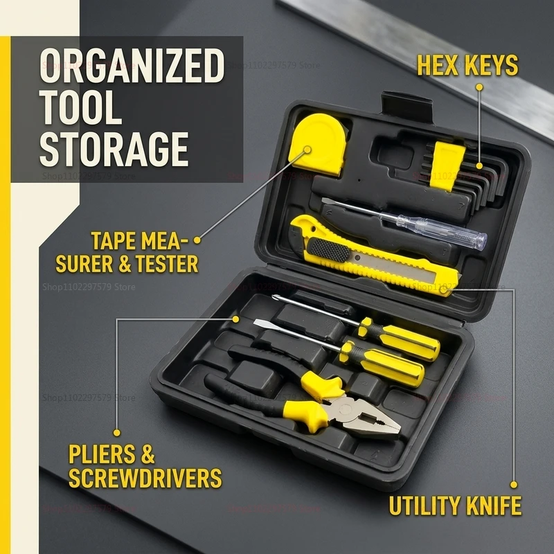 12Pcs Tool Kit with Storage Case, Portable Multi Purpose Repair Tools Set for DIY Home Workshop Camping Outdoor Maintenance