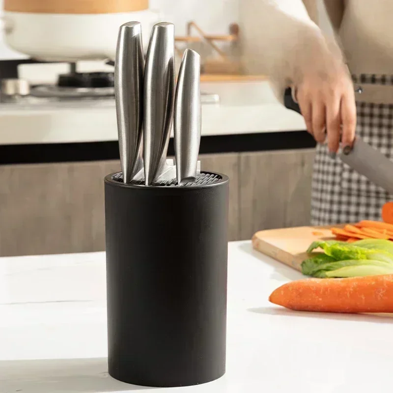 Knife Storage Rack, Kitchen Supplies Holder, Multifun Plastic Household Knife Box, Black High-end Western Style Knife Cylinder
