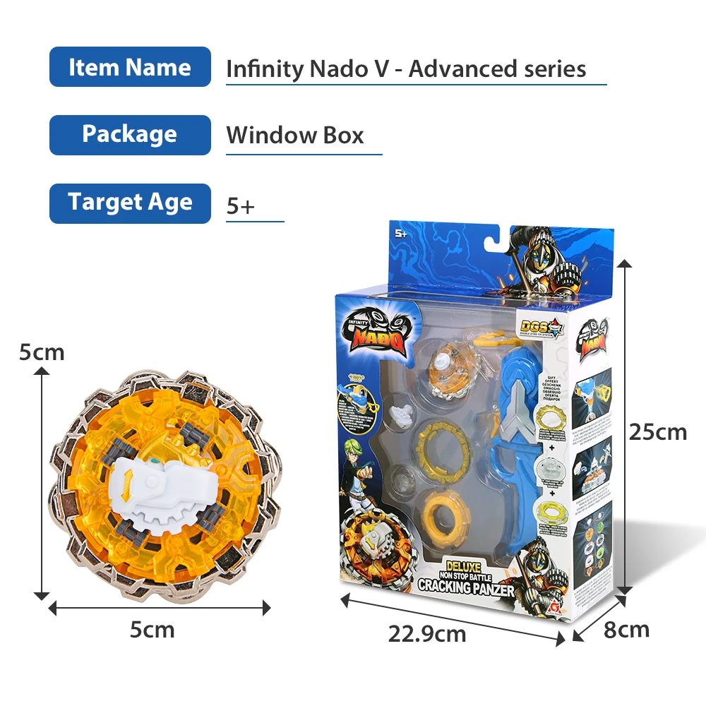 Infinity Nado 5 Deluxe Advanced Series Non Stop Battle Set Metal Gyro Spinning Top With Magnetic Launcher Anime Kid Toy