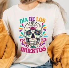 Dia De Los Muertos Sugar Skull Flowers Skull Day of The Dead  Mexican Skull Latina Skeleton Streetwear Short-sleev Tee Tops