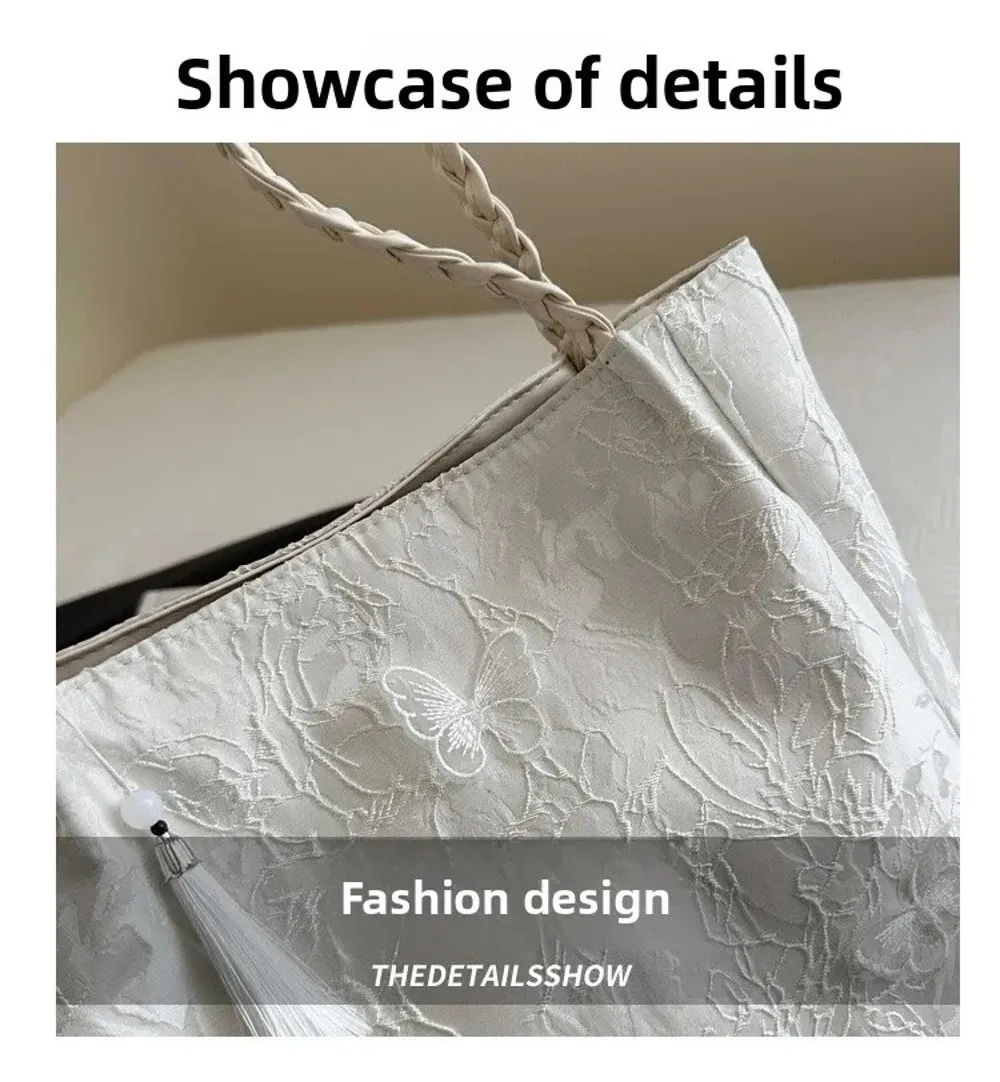 Neue Freizeittasche im chinesischen Stil mit Textur, vielseitige Handtasche mit antiken Hanfu-Elementen, große Kapazität, Arbeitstasche, Geschenk – Detail 4
