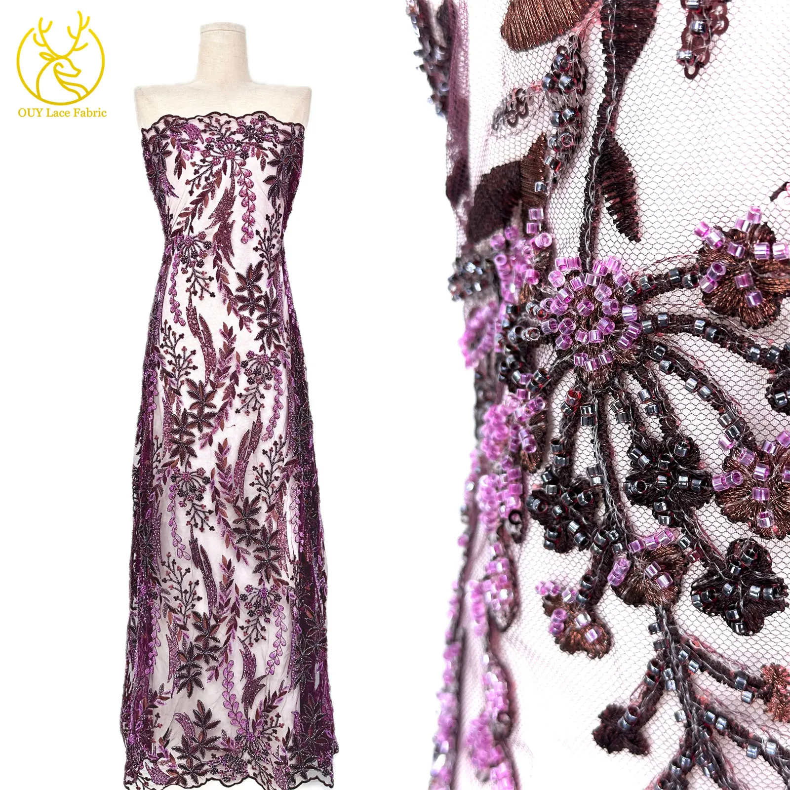 2026 Eleganter Afrikanischer Pailletten-Stickerei-Spitzenstoff 5 Yards Hochwertige Französische Perlen-Spitze Nigerianisches Party-Abendkleid Nähzubehör – Detail 5