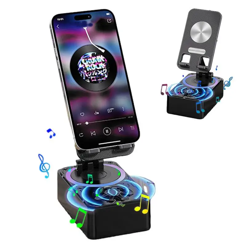 Cell Phone Stand Wireless BT Speaker Potable Anti-Slip Base 9D Surround Sound Perfect for Home Outdoors Holder