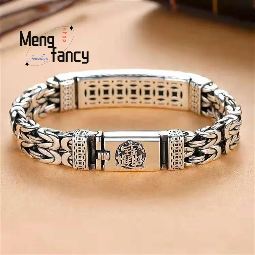 Double Chain Peace Tattoo Money Pixiu Bracelet Personality Popular Retro Fashion Silver Luxury Quality Fine Jewelry Holiday Gift