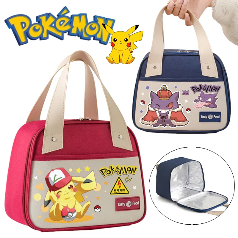 Pokemon torba na Lunch Pikachu Gengar izolowana torba bento Cartoon o dużej pojemności przenośne pudełko na drugie śniadanie torebka Camping torby