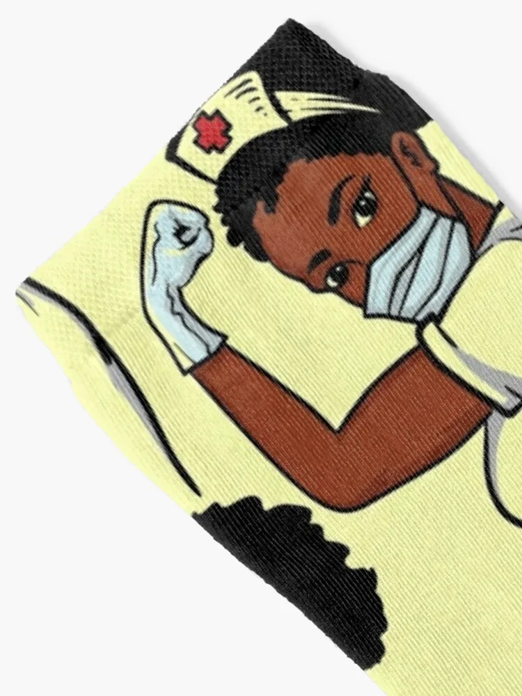 African woman strong nurse with facemask and gloves Socks Non-slip Thermal man winter Christmas custom Socks Man Women's