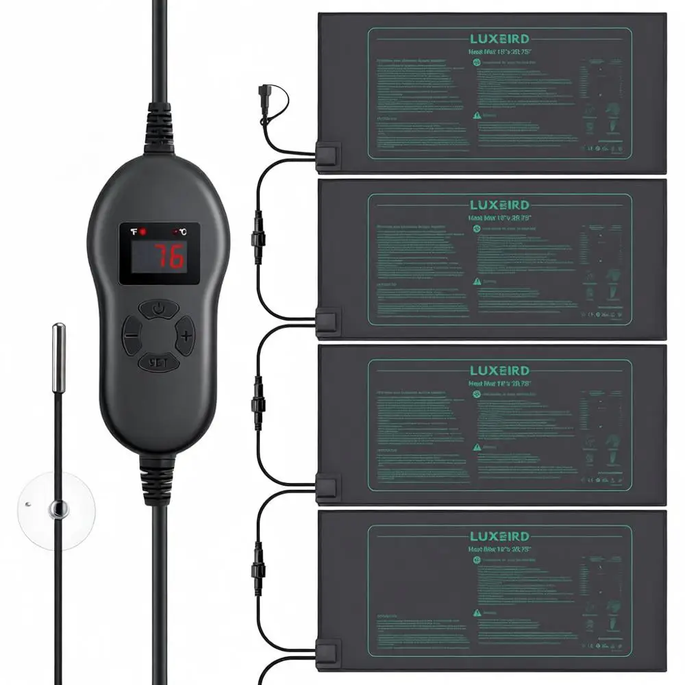 

4 Pack Seedling Heat Mats Digital Temp Controller 10x20.75 Waterproof Germination Hydroponics Greenhouses