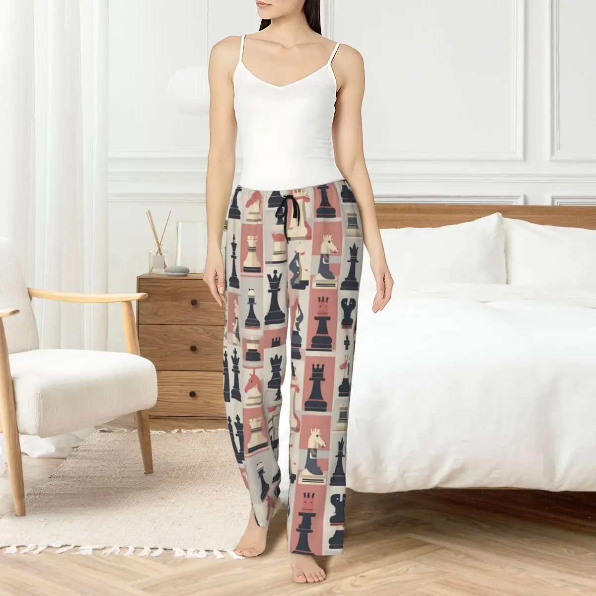 

Custom Printed Chess Board Pajama Pants Women's Chess Game Sleep Sleepwear Bottoms with Pockets