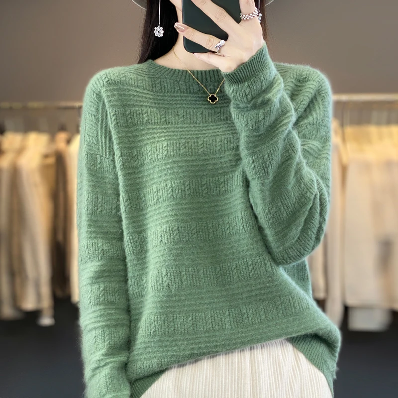 

Autumn and winter new 100% pure sweater women's round neck knitted long sleeve thick solid color sweater pullover