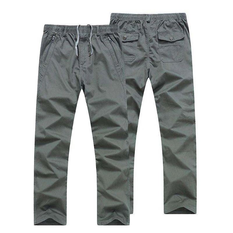Mens Cotton Pants Spring Summer Sports Casual Pants Cargo Trousers Loose Fit with Zipper Pockets Big Size 5XL