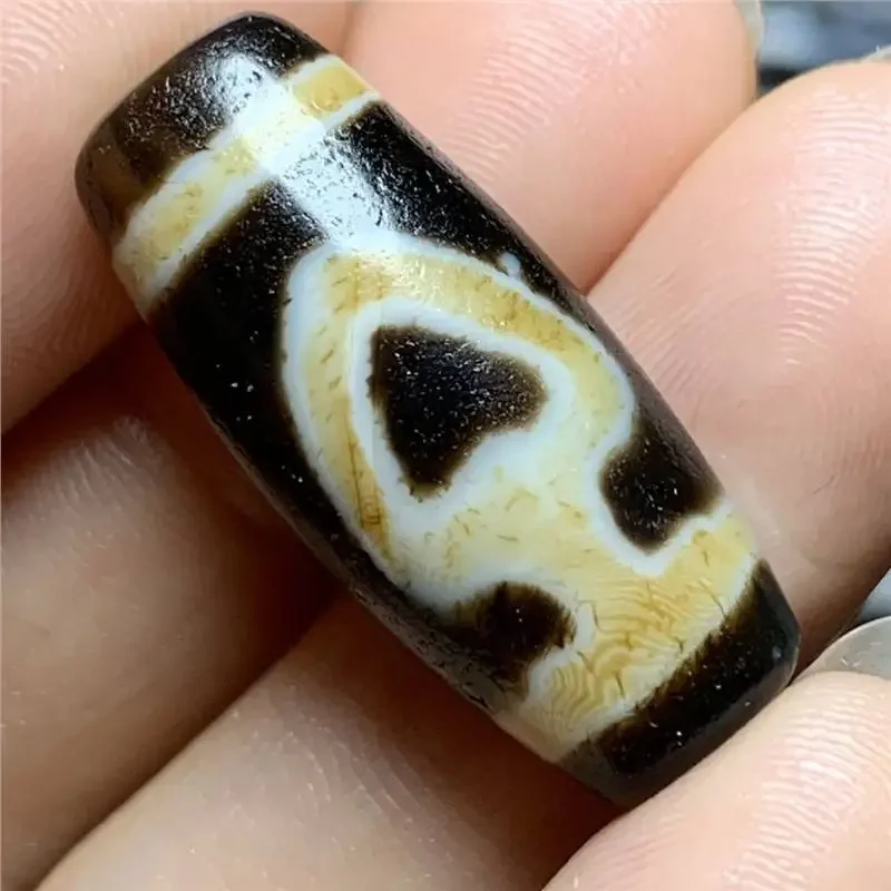 Thing One Picture Natural Agate Real Product Old Materials Whitening to Bodhi Two Eyes Dzi Pendant 26.8*11.4mm