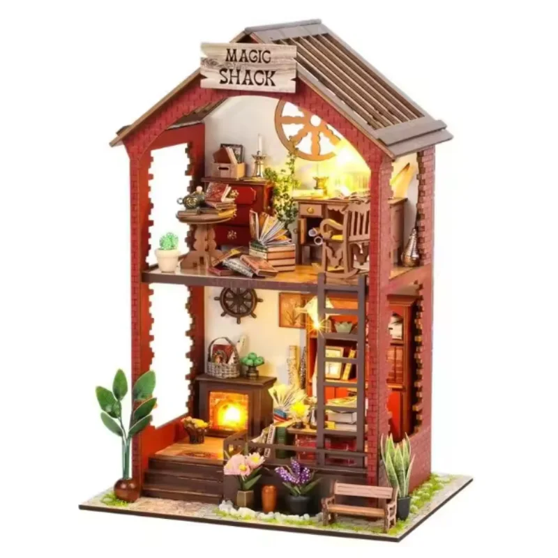 OUZEY 高級ヴィラブックヌックDIY、LEDライト付き3D木製ミニチュアハウス、ティーン向けのクリエイティブギフト