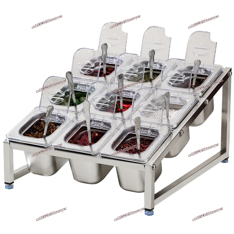 

Stainless steel seasoning box, commercial all-in-one, multi-grid condiment box set, kitchen seasoning tank, sauce box,