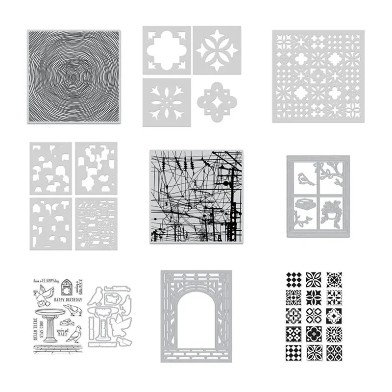 Stamps Stencil Houses Flappy Mail Power Lines Bold Prints Garden Gate Metal Cutting Dies  Scrapbooking Diary Embossing Diy Greet