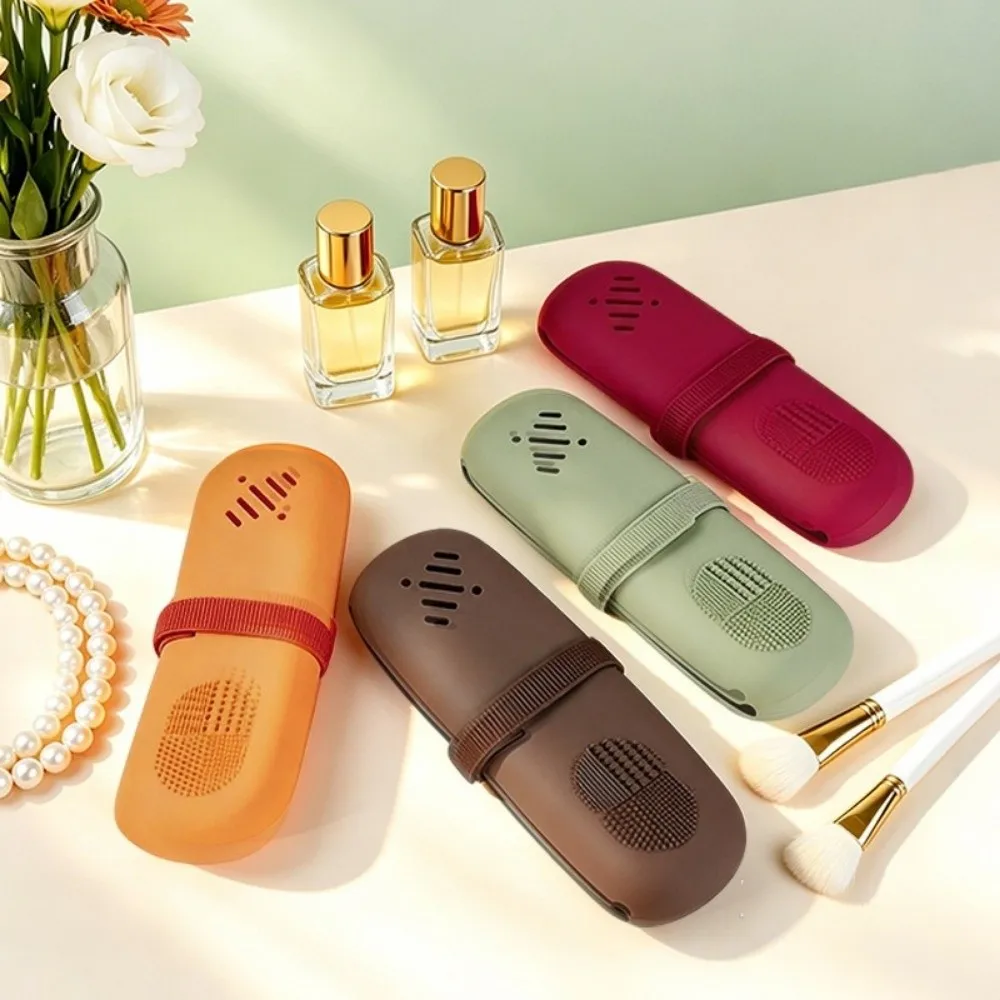 Ventilated Hole Silicone Makeup Brush Bag Shockproof Washable Makeup Brush Case Lightweight Dust-proof Makeup Tool Storage Bag